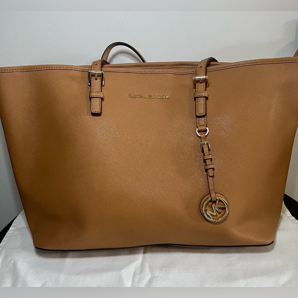Michael Kors Saffiano Leather Laptop Tote Bag - Peanut Brown